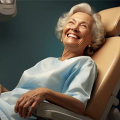 Happy older woman in dental treatment chair