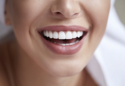 Closeup of bright smile after teeth whitening