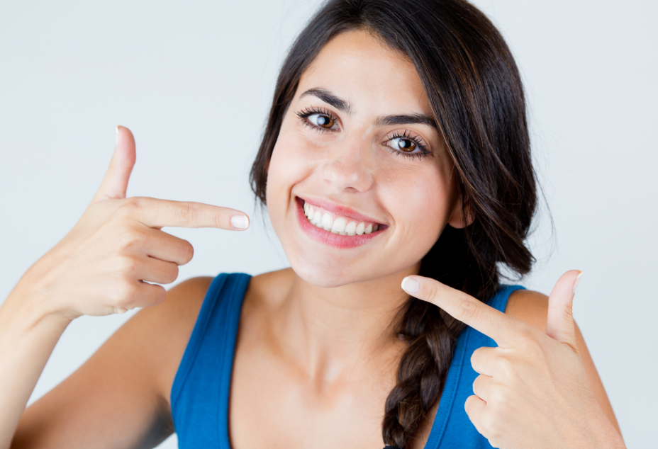 Woman showing off white smile